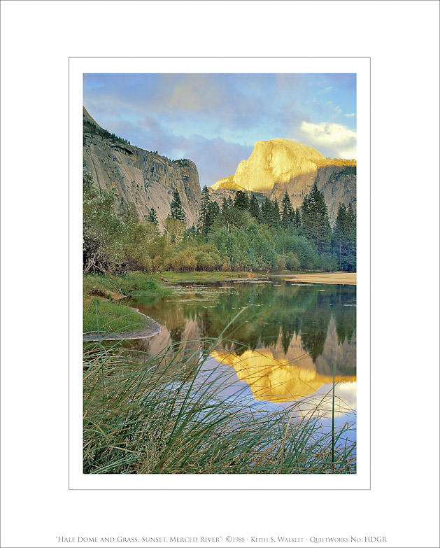 Half Dome and Grass, Sunset, Merced River, 1988